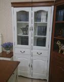美式乡村白色储物柜全纯实木储藏柜地中海装饰柜 两门玻璃书柜U51