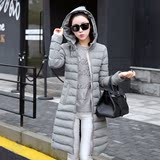 2016冬季韩版新款女装过膝中长款棉衣时尚修身显瘦连帽棉服外套潮