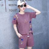 2016夏装新款韩版宽松圆领短袖显瘦短裤两件套休闲运动服套装女潮