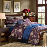 别墅样板间床品 美式真丝般丝滑尊贵紫色100支特长绒海岛棉四件套