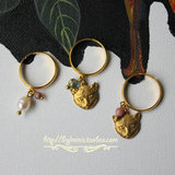 【CMOI】vintage西洋古董手作 西德古董珠子进口黄铜猫咪戒指首饰