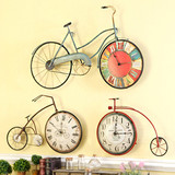 新款美式乡村铁艺自行车钟表挂钟 复古做旧单车壁饰 静音时钟包邮