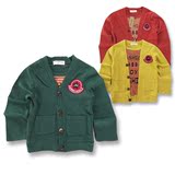 韩版春款2-6岁男童小孩子宝宝学院全棉针织开衫外套假两件v领T恤
