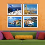 蓝色海洋圣托里尼欧式建筑地中海风景装饰画客厅酒店有框墙壁挂画