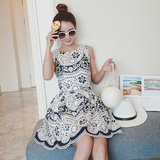 魔衣宝贝2016夏季新款女韩版气质青花瓷套装短款上衣蓬蓬裙两件套
