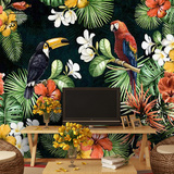 电视背景墙壁纸壁画北欧客厅沙发餐厅热带雨林花鸟墙纸无缝无纺布