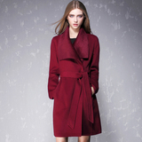 寒珞2015新款欧美高端羊毛呢外套女纯手工中长款长袖双面羊绒大衣