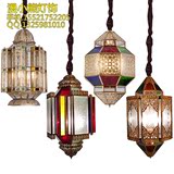 漫咖啡厅吊灯全铜焊锡吊灯镂空铁艺彩色玻璃灯阿拉伯风格特色灯具