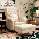 SH11美式乡村布艺沙发单人老虎椅欧式地中海卧室客厅休闲椅书房椅