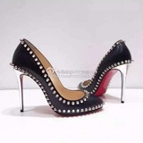 Christian Louboutin CL 16春夏 黑色 银色铆钉 10cm 高跟鞋