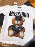 意大利正品代购 Moschino 16新款皮衣帽子小熊短袖T恤 小熊T代购