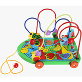 木制水果绕珠拖车儿童早教宝宝益智玩具1-3岁幼儿园区角材料小班