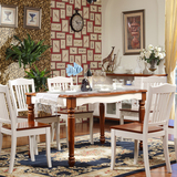地中海美式餐桌纯实木长方形复古餐桌橡木小户型一桌四六椅组合