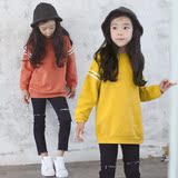 亲子装女童秋装2016新款韩版童装纯棉长袖T恤大童儿童中长款卫衣