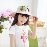 女童帽子韩版春夏儿童渔夫帽针织卡通镂空盆帽公主礼帽沙滩遮阳帽