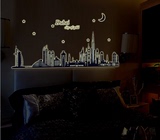 城市建筑效果 迪拜夜景剪影夜光贴 荧光贴客厅背景装饰特效墙贴纸