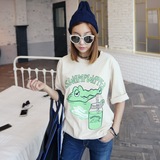 sunfresh韩国代购女装2016春季新品可爱鳄鱼喝水短袖T恤衫AP02