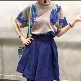 2016夏季韩国代购新款女装刺绣立体镶亮片粘花短袖T恤短袖上衣