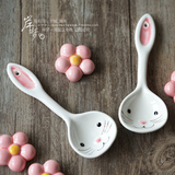 创意卡通餐具冰淇淋手绘3D立体动物手工汤可爱小兔子耳朵陶瓷勺子