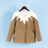天YBP 2016新品冬装 简约拼色保暖八分袖短款羊毛呢外套女108剪标