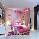 3D粉色女生卧室房间背景墙屏风隔断时尚客厅玄关 视频YY主播直播