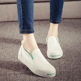 白色帆布鞋女夏学生懒人鞋子平跟一脚蹬厚底布鞋平底休闲韩版女鞋