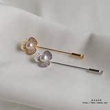 黑贝壳 6-6.5mm天然淡水珍珠花朵胸针 别针 领针毛衣扣 新品