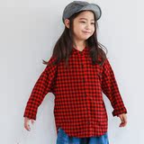 [代购]韩国进口正品童装 2016年秋儿童小童立领格子衬衣衬衫0821
