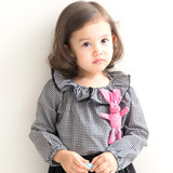 [代购]韩国进口正品童装 2016年秋小童荷叶领格子娃娃衫衬衫0818