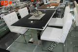 现代简约长方形小户型钢化玻璃餐桌 不锈钢餐桌椅组合4人一桌四椅