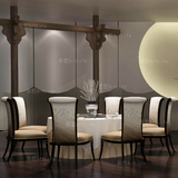 新中式餐桌椅组合 酒店宴会厅桌椅 实木布艺椅子会所别墅中式圆桌
