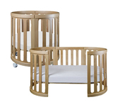 榉木婴儿床椭圆形BB床新生儿床多功能儿童床床边床包邮送床垫