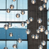 创意个性水晶球小吊灯圆形LED餐吊灯客厅别墅复式楼梯长吊灯旋转