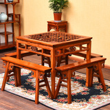 仿古实木餐桌椅组合6人现代中式简约长方形书画桌明清古典定做
