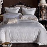 简欧式高档奢华别墅软装纯白色床上用品四六八件套 贡缎蕾丝床盖