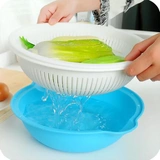 厨房双层多用沥水篮 高品质水果滴水篮子 塑料洗菜盆2件套