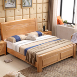 实木榉木床1.8米简约现代中式高档加厚加宽双人原木储物婚床新款