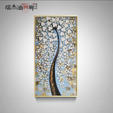 现代简约装饰画手绘抽象画玄关竖幅挂画走廊有框画壁画金银发财树