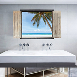 创意3d假窗户风景画沙滩椰树墙贴纸寝室餐厅客厅卧室防水房间装饰