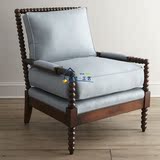 美式新古典家具定制实木客厅书房沙发椅 美式布艺单人沙发椅子