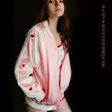 韩国东大门代购ulzzang棒球服 少女风粉色刺绣拼色薄款 外套上衣