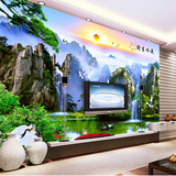 高清瀑布风景山水3D立体电视背景墙纸客厅无缝壁画壁纸布流水生财