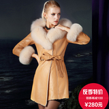 2015冬装新款 狐狸毛领修身中长款绵羊皮羊毛皮毛一体 真皮皮衣女