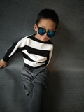 秋装新款儿童宝宝上衣韩版男童女童蝙蝠衫毛衣针织衫黑白条纹外套