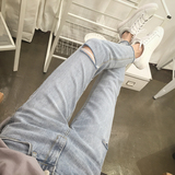 韩国东大门正品代购2016春季新款女装宽松显瘦个性破洞浅色牛仔裤