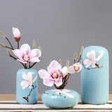 新中式陶瓷彩绘花瓶摆件创意玉兰花客厅玄关电视柜摆设家装软饰品