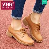ZHR2016春季新款休闲鞋粗跟厚底单鞋女鞋英伦风中跟真皮鞋子女E78