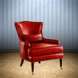 新款美式真皮老虎椅单人沙发椅子欧式红色皮艺高背椅小户型休闲椅