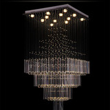 LED复式楼梯水晶吊灯 别墅客厅酒店宾馆大堂会所商场工程长吊线灯