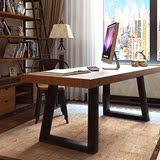 实木桌子铁艺 欧美风格复古家居电脑桌办公桌 铁书桌高档长方形桌